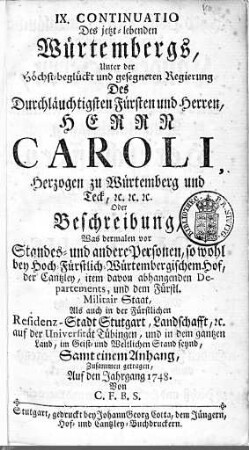 1748: Württembergisches Adressbuch, 1748