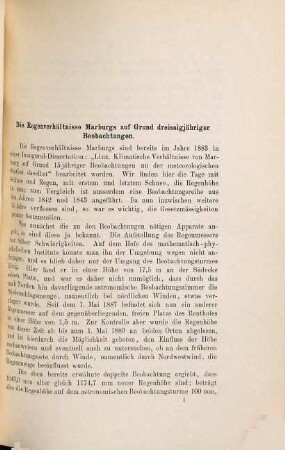 Die Regenverhältnisse von Marburg : auf Grund dreissigjähriger Beobachtungen an der meteorologischen Station daselbst