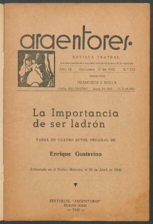 1942021400: La importancia de ser ladrón : farsa en cuatro actos