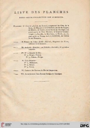 Liste des planches dat cette collection est composée