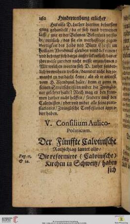 V. Consilium Aulico - Politicum. Der Fuenffte Calvinische Rathschlag lautet also: