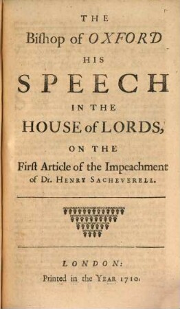 The Bishop of Salisbury's and the Bishop of Oxford's speeches