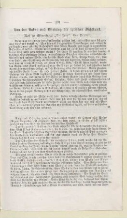 Von der Natur und Wirkung der lyrischen Dichtkunst