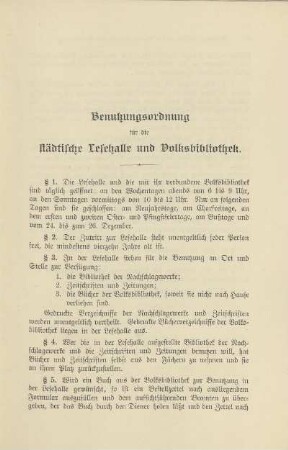 Benutzungsordnung für die städtische Lesehalle und Volksbibliothek