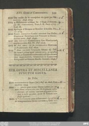 XVII. Opera Et Miscellanea Iunctim Edita.