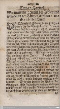 Das 12. Capitel. Wie man ins gemein die Fehler und Mängel an den Bäumen erkennen / und ihnen helffen könne?