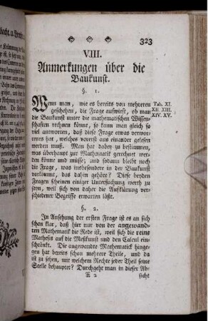 VIII. Anmerkung über die Baukunst.