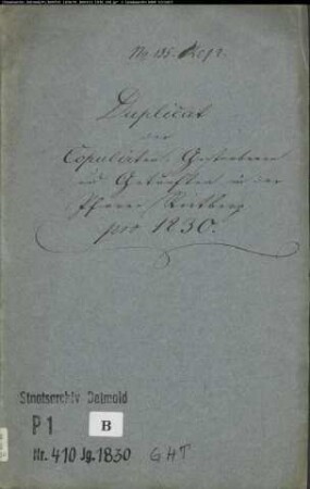Kirchenbuchduplikat der katholischen Gemeinde Rietberg, Kreis Wiedenbrück (GHT 1830) (Gemeinde: Katholische Gemeinde Rietberg, Kreis Wiedenbrück)