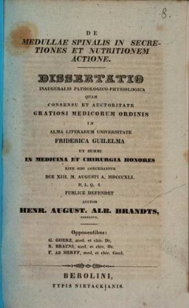 De medullae spinalis in secretiones et nutritionem actione
