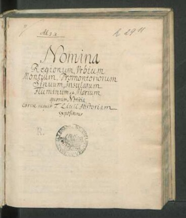 Geographica. Nomina Regionum, Urbium Montium, Promontoriorum Sinum, Insularum Fluminum et Marium ...