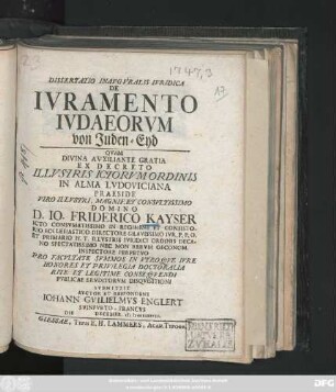 Dissertatio Inavgvralis Ivridica De Ivramento Ivdaeorvm