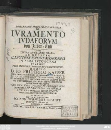 Dissertatio Inavgvralis Ivridica De Ivramento Ivdaeorvm