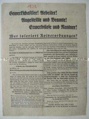 Nationalsozialistisches Wahlkampfflugblatt gegen die Tolerierung der Notverordnungen der Regierung Papen durch die SPD