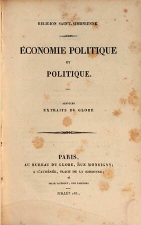 Économie politique et politique : articles extraits du globe