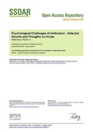 Psychological Challenges of Unification - Selected Results and Thoughts on Korea