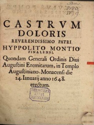 Castrum Doloris ... Hyppolito Montio finalensi ... errectum