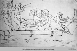 Fünf Putti auf einem Floß