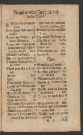 Register/ oder Innhalt/ deß Ersten Buchs.