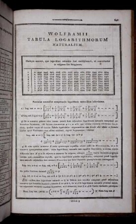 Wolframii Tabula Logarithmorum Naturalium.