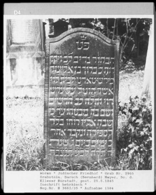 Grabstein von Baruch Mayer, Sohn des Elieser Bürstadt (gestorben 1845.05.25)