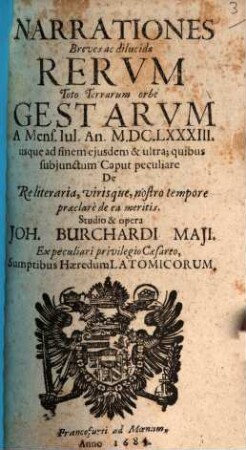 Relationes Historicae Rerum Praecipuarum Toto Terrarum Orbe Gestarum : a Mense ... An. ... usque ad Mens. .... 1683, 1683, Juli/[Dez.]