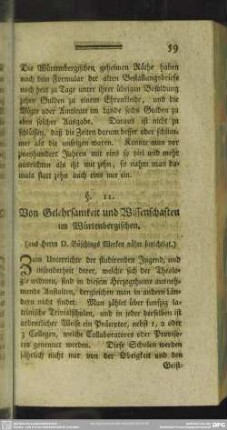§. 11. Von Gelehrsamkeit und Wissenschaften im Würtenbergischen