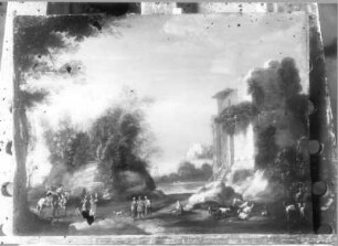 Landschaft mit Ruine und Staffage