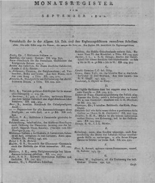 Monatsregister vom September 1822