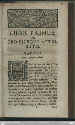 Liber Primus. De Deo Eiusque Attributis