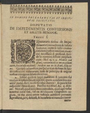Disputatio De Impedimentis Conversionis Et Salutis Humanae.