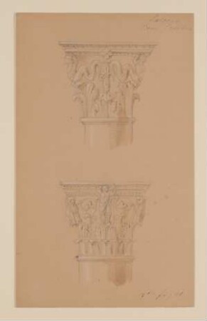 Kapitelle vom sog. "Ambone Guarna" im Dom San Matteo von Salerno [aus einem Konvolut von 107 Blatt Architekturstudien und Skizzen einer Italienreise]