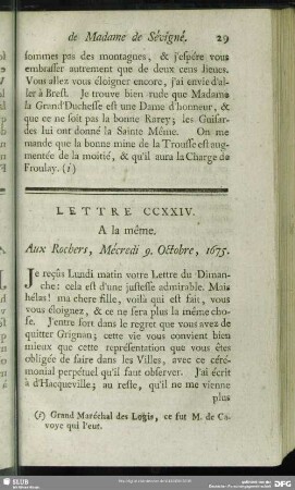 Lettre CCXXIV. A la même. Aux Rochers, Mécredi 9. Octobre, 1675