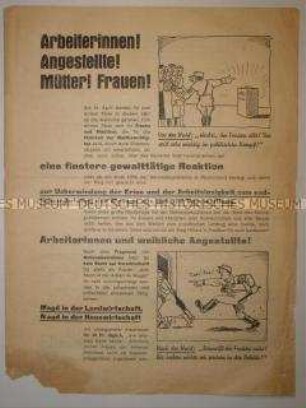 Illustriertes Propagandaflugblatt der SPD zur Wahl des preußischen Landtages mit Ausrichtung auf die Frauen