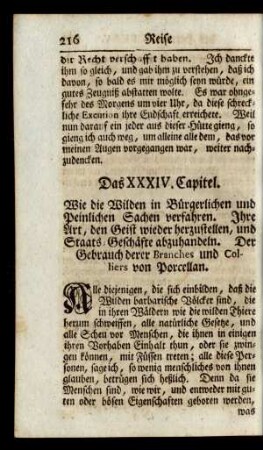 Das XXXIV. Capitel. Wie die Wilden in Bürgerlichen und Peinlichen Sachen verfahren. ...