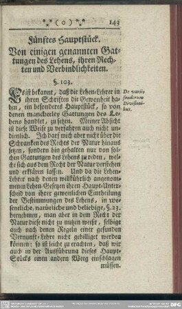 Fünftes Hauptstück. Von einigen genannten Gattungen des Lehens, ihren Rechten und Verbindlichkeiten