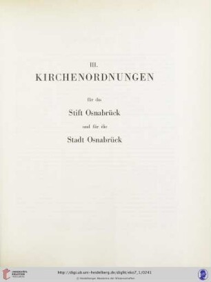 III. Kirchenordnungen für das Stift Osnabrück und für die Stadt Osnabrück