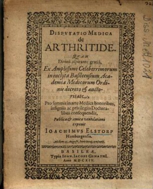 Dispvtatio Medica de Arthritide