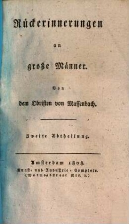 Rückerinnerungen an große Männer, 2