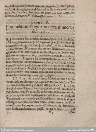 Caput V. Jura militum singularia circa munera delineans.