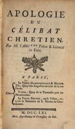 Apologie du cèlibat chrêtien