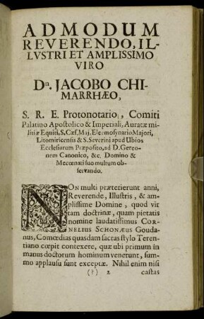 Ad Modum Reverendo ... Dn. Jacobo Chimarrhaeo ...
