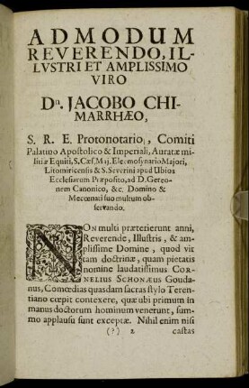 Ad Modum Reverendo ... Dn. Jacobo Chimarrhaeo ...