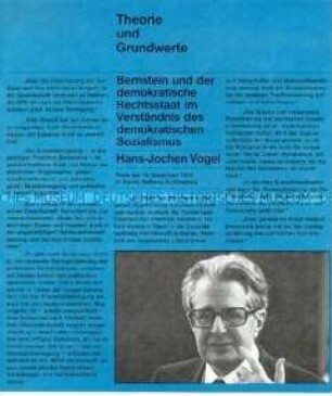 Broschüre mit dem Text der Rede des SPD-Politikers Hans-Jochen Vogel vom 18. Dezember 1982 in Berlin