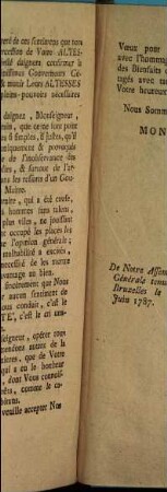 Copie de la Lettre ècrite à Son Altesse le Prince de Kaunitz, Chancelier de Cour & d'Etat, par Messeigneur les Trois Etats de Brabant : [... le 22 Juin 1787.]
