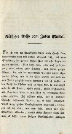 Nöthiges Aviso vom Juden Mendel