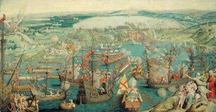 Die Einnahme der Festung La Goletta durch Herr und Flotte (Der Kriegszug Kaiser Karls V. gegen Tunis 1535). Kopie nach den Kartons (6. Karton) für die Tapisserie-Serie für Karl V. (7. Teppich der "editio princeps" 1548-1554 von Wilhelm de Pannemaker)