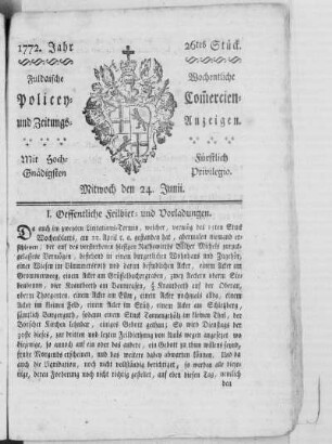 26tes Stück, Ausgabe vom 24. Junii 1772