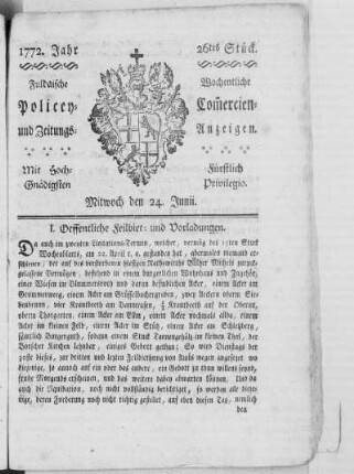 26tes Stück, Ausgabe vom 24. Junii 1772