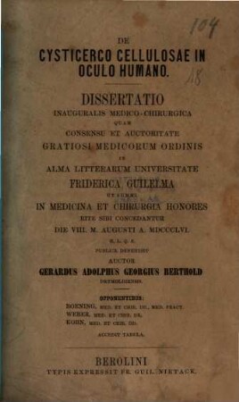 De cysticerco cellulosae in oculo humano