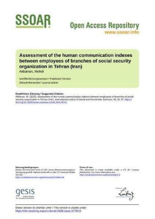 Assessment of the human communication indexes between employees of branches of social security organization in Tehran (Iran)